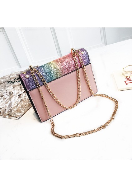 Gümüş Marka Küçük Çanta Kadınlar Için Inci ve Payetler ile Omuz Çantası Rahat Zincir Crossbody Çanta Deri Messenger Çanta Moda (Yurt Dışından)