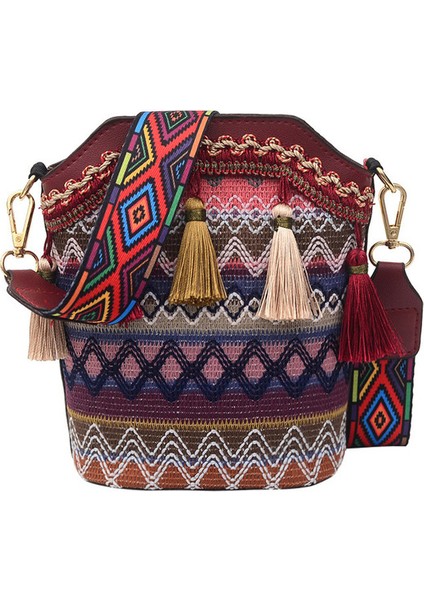 Kırmızı Vintage Kadın Çantası Püskül Etnik El Dokuması Bayan Çantası Için Crossbody Hippi Sling Omuz Çantaları Bayanlar Için Küçük Çanta 4 Renkler (Yurt Dışından)