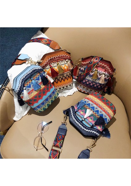 Kırmızı Vintage Kadın Çantası Püskül Etnik El Dokuması Bayan Çantası Için Crossbody Hippi Sling Omuz Çantaları Bayanlar Için Küçük Çanta 4 Renkler (Yurt Dışından) modelleri