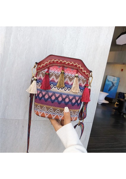 Kırmızı Vintage Kadın Çantası Püskül Etnik El Dokuması Bayan Çantası Için Crossbody Hippi Sling Omuz Çantaları Bayanlar Için Küçük Çanta 4 Renkler (Yurt Dışından) fırsatları