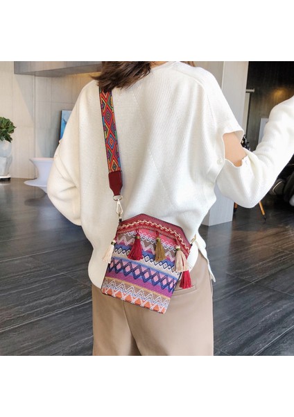 Kırmızı Vintage Kadın Çantası Püskül Etnik El Dokuması Bayan Çantası Için Crossbody Hippi Sling Omuz Çantaları Bayanlar Için Küçük Çanta 4 Renkler (Yurt Dışından) indirimleri