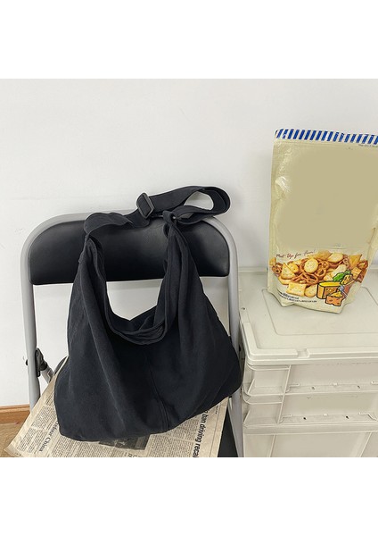 Siyah Kadın Çantaları Rahat Büyük Kapasiteli Omuz Çantaları Tuval Alışveriş Tote Moda Harajuku Çanta Rahat Bayanlar Crossbody Çanta (Yurt Dışından)