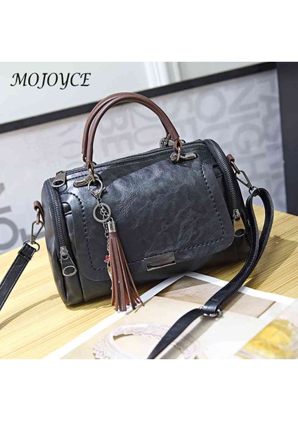 Açık Kahverengi Retro Omuz Crossbody Çanta Boston Pu Deri En Saplı Çanta Ayarlanabilir Askı Püskül Dekorasyon Bayanlar Kızlar Için Vintage Katı (Yurt Dışından) modelleri