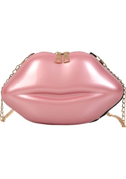 Pembe Retro Kırmızı Dudaklar Kadın Pvc Çanta Marka Tasarımcısı Zincir Manşonlar Kadın Crossbody Postacı Çantası Omuz Akşam Parti Debriyaj (Yurt Dışından)
