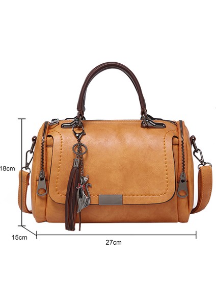 Kahve Retro Omuz Çantası Boston Omuz Crossbody Çanta Kadın Seyahat Ayarlanabilir Askı Püskül Dekorasyon Bayanlar Kızlar Için Vintage Katı (Yurt Dışından) fırsatları