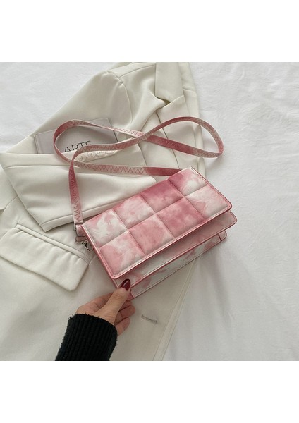 Pembe Moda Kadın Çantası Sadelik Askılı Çanta 2022 Trend Pu Rahat Damalı Flip Kişiselleştirilmiş Crossbody Çanta Bayan Çanta (Yurt Dışından)