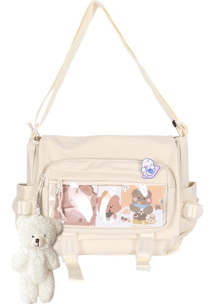 Beyaz Kadın Bağbozumu Omuz Çantası Büyük Kapasiteli Kore Koleji Bayanlar Crossbody Kese Öğrenci Okul Için Çok Cep Ayarlanabilir Askı (Yurt Dışından)