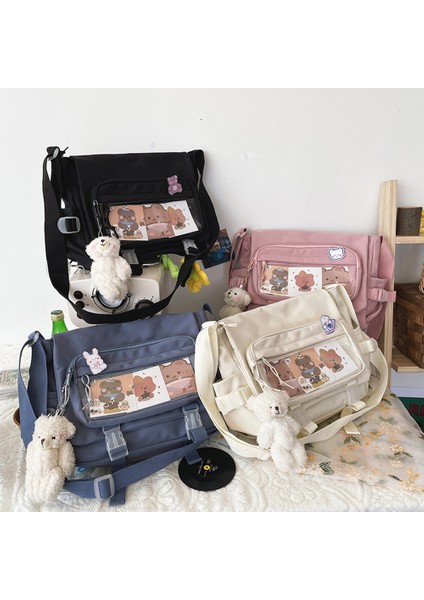 Beyaz Kadın Bağbozumu Omuz Çantası Büyük Kapasiteli Kore Koleji Bayanlar Crossbody Kese Öğrenci Okul Için Çok Cep Ayarlanabilir Askı (Yurt Dışından) modelleri
