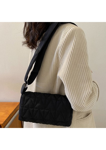 Gül Kırmızı Moda Omuz Çantası Kapitone Eşkenar Dörtgen Omuz Tote Çanta Flap Cep Bayanlar Kızlar Için Geniş Kayış Pamuk Yastıklı Seyahat Ofis Çanta (Yurt Dışından) fiyatları