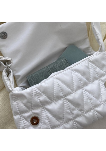 Gül Kırmızı Moda Omuz Çantası Kapitone Eşkenar Dörtgen Omuz Tote Çanta Flap Cep Bayanlar Kızlar Için Geniş Kayış Pamuk Yastıklı Seyahat Ofis Çanta (Yurt Dışından) fırsatları