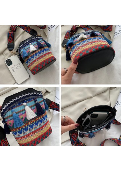 Kırmızı 2022 Yaz Etnik Kadın Omuz Crossbody Çanta Dokuma Püsküller Küçük Kova Kadın Çanta Messenger Satchel Tasarımcı Çanta (Yurt Dışından) indirimleri