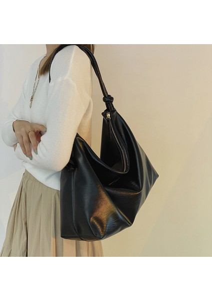 Siyah Omuz Çantası Alışveriş Çantası Vintage Çanta Kadınlar Için Yumuşak Pu Deri Omuz Çantası Büyük Kapasiteli Lüks Bayan Çanta Moda Marka (Yurt Dışından) indirimleri