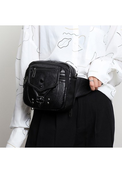 Siyah Eski Göğüs Crossbody Çanta Çok Fonksiyonlu Pu Deri Telefon Kılıfı Katı Alışveriş Çantası Anti-Hırsızlık Fermuar Küçük Seyahat Çalışması Için (Yurt Dışından) fırsatları