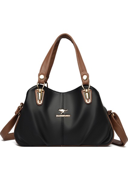 Siyah Lüks Çanta Kadın Çanta Tasarımcısı Pu Deri Düz Renk Messenger Çanta Moda Omuz Crossbody Bagswomen Casual Bez Çantalar (Yurt Dışından)