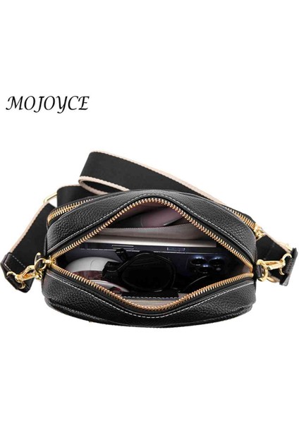 Siyah Dana Derisi Crossbody Çanta Çok Katmanlı Cep Omuz Crossbody Çanta Fermuar Geniş Kayış Eşkenar Dörtgen Desen Katı Kadın Satchel (Yurt Dışından) modelleri