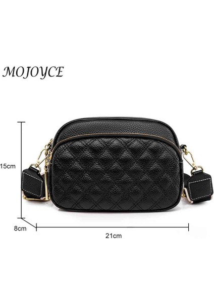 Siyah Dana Derisi Crossbody Çanta Çok Katmanlı Cep Omuz Crossbody Çanta Fermuar Geniş Kayış Eşkenar Dörtgen Desen Katı Kadın Satchel (Yurt Dışından) fırsatları