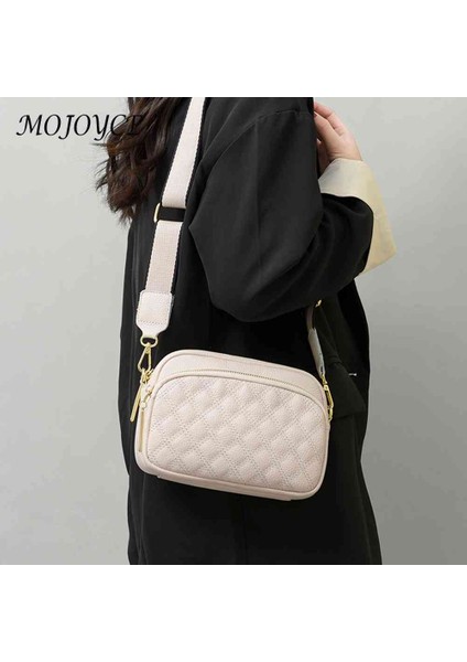 Siyah Dana Derisi Crossbody Çanta Çok Katmanlı Cep Omuz Crossbody Çanta Fermuar Geniş Kayış Eşkenar Dörtgen Desen Katı Kadın Satchel (Yurt Dışından) indirimleri