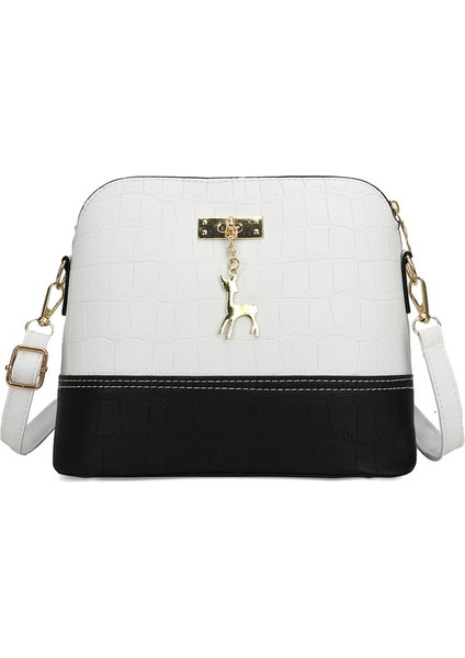 Beyaz Moda Rahat Kadın Crossbody Çanta Timsah Desen Deri Omuz Çantası Hit Renk Telefon Çanta Alışveriş Için Çanta Geyik Dekor (Yurt Dışından)