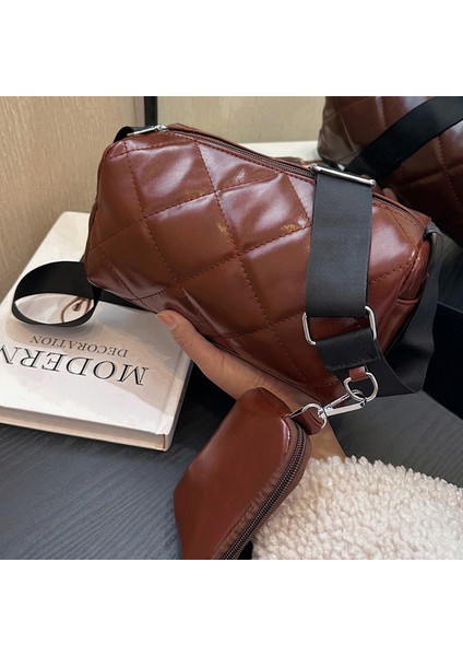 Küçük Çantalı Kahve Bayanlar Kompozit Omuz Çantası Pu Yastık Crossbody Çanta Büyük Kapasiteli Elmas Kafes Alışveriş Gezisi Için Taşınabilir (Yurt Dışından)