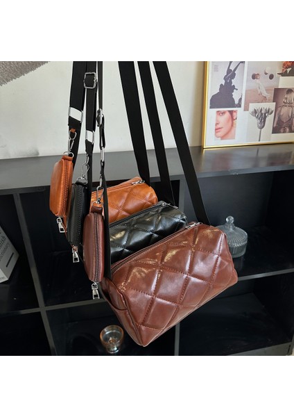 Küçük Çantalı Kahve Bayanlar Kompozit Omuz Çantası Pu Yastık Crossbody Çanta Büyük Kapasiteli Elmas Kafes Alışveriş Gezisi Için Taşınabilir (Yurt Dışından)