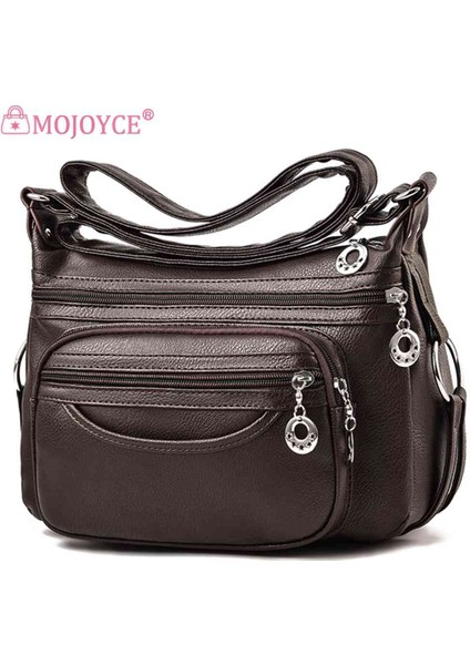 Kahverengi Basit Crossbody Çanta Çok Katmanlı Cep Yumuşak Deri Crossbody Tek Kollu Çanta Klasik Tasarımcı Katı Fermuar Bayanlar Seyahat Çantası (Yurt Dışından)