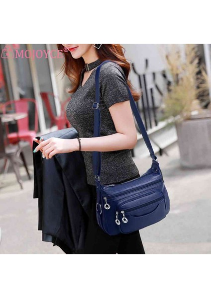 Kahverengi Basit Crossbody Çanta Çok Katmanlı Cep Yumuşak Deri Crossbody Tek Kollu Çanta Klasik Tasarımcı Katı Fermuar Bayanlar Seyahat Çantası (Yurt Dışından)