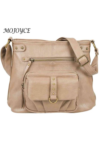 Kahverengi Vintage Askılı Çanta Kadın Yumuşak Deri Omuz Crossbody Çanta Çok Cep Çok Fonksiyonlu Düz Renk Retro Bayanlar Kızlar Çanta (Yurt Dışından)