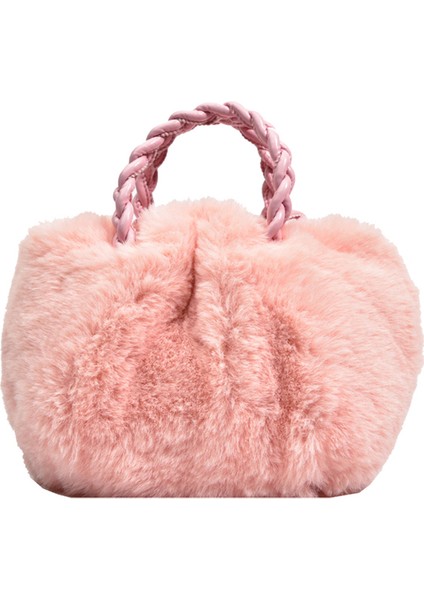 Pembe Kadınlar Zarif Crossbody Çanta Düz Renk Peluş Messenger Kılıfı Dokuma Saplı Omuz Çantaları Taşınabilir Küçük Seyahat Kız Tote (Yurt Dışından)