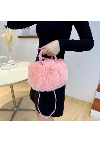 Pembe Kadınlar Zarif Crossbody Çanta Düz Renk Peluş Messenger Kılıfı Dokuma Saplı Omuz Çantaları Taşınabilir Küçük Seyahat Kız Tote (Yurt Dışından) fırsatları