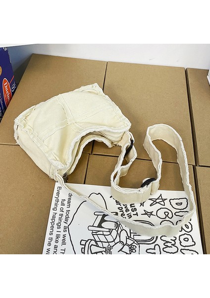 Beyaz Kanvas Crossbody Çanta Eski Edebi Bayanlar Bez Çantalar Rahat Açık Spor Için Basit Ayarlanabilir Askı Kişilik (Yurt Dışından)