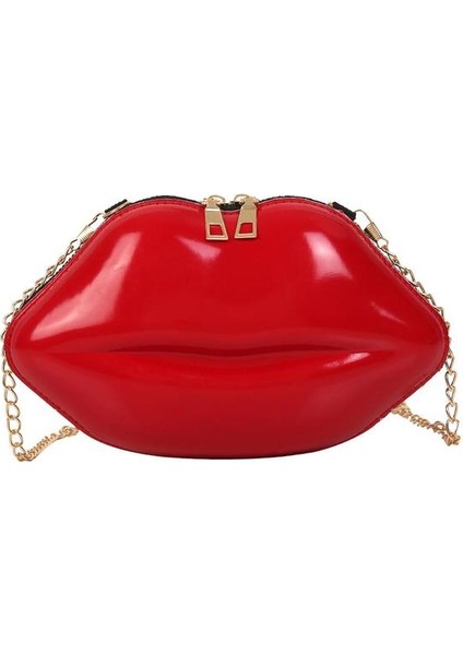 Kırmızı Düz Renk Dudaklar Kadın Pvc Crossbody Çanta Ince Zincir Postacı Çantası Fermuar Omuz Akşam Parti Debriyaj Mini Telefon Çanta (Yurt Dışından)