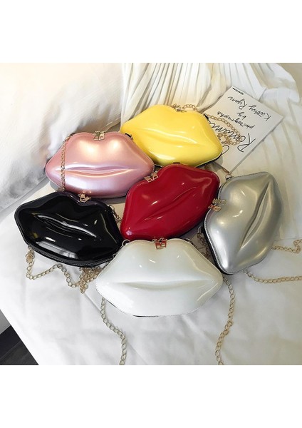 Kırmızı Düz Renk Dudaklar Kadın Pvc Crossbody Çanta Ince Zincir Postacı Çantası Fermuar Omuz Akşam Parti Debriyaj Mini Telefon Çanta (Yurt Dışından)
