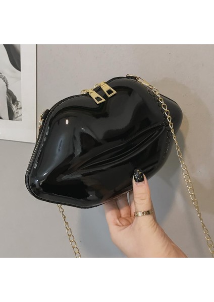 Kırmızı Düz Renk Dudaklar Kadın Pvc Crossbody Çanta Ince Zincir Postacı Çantası Fermuar Omuz Akşam Parti Debriyaj Mini Telefon Çanta (Yurt Dışından)