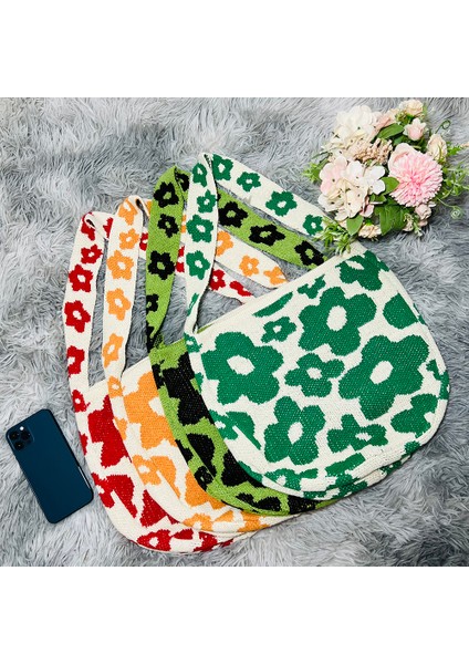 Kırmızı Moda Çiçek Omuz Çantası Kişiselleştirilmiş Eğlence Dokuma Çanta Çiçek Basit Kadınlar Için Crossbody Çanta Büyük Kapasiteli Tote (Yurt Dışından) indirimleri