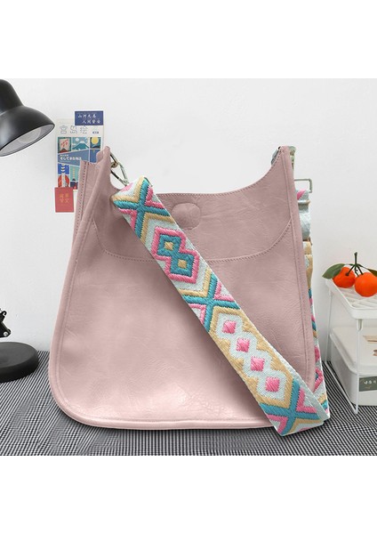 Pembe Vintage Çanta Dokuma Geniş Kayış Omuz Crossbody Çanta Moda Katı Retro Deri Bayanlar Kızlar Için Ayarlanabilir Kemer Günlük Çanta (Yurt Dışından)