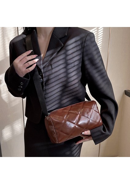 Küçük Çantalı Kahve Bayanlar Kompozit Omuz Çantası Pu Yastık Crossbody Çanta Büyük Kapasiteli Elmas Kafes Alışveriş Gezisi Için Taşınabilir (Yurt Dışından)