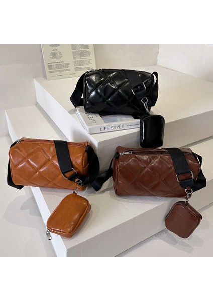 Küçük Çantalı Kahve Bayanlar Kompozit Omuz Çantası Pu Yastık Crossbody Çanta Büyük Kapasiteli Elmas Kafes Alışveriş Gezisi Için Taşınabilir (Yurt Dışından)
