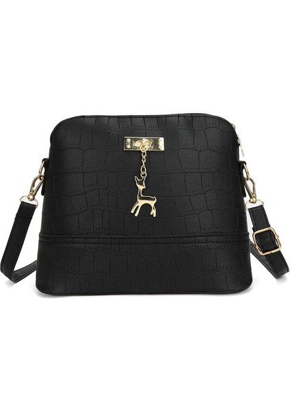 Siyah Vintage Moda Rahat Deri Omuz Çantası Timsah Desen Bayan Satchel Küçük Çanta Kıdemli Yüksek Kalite (Yurt Dışından)