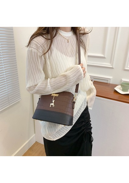 Siyah Vintage Moda Rahat Deri Omuz Çantası Timsah Desen Bayan Satchel Küçük Çanta Kıdemli Yüksek Kalite (Yurt Dışından) modelleri