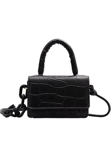 Siyah Retro Eğilim Kadın Tote Omuz Çantaları Kadın Deri Düz Renk Zincir Mini Çantalar ve Çanta Moda Nefis Alışveriş Çantası (Yurt Dışından)