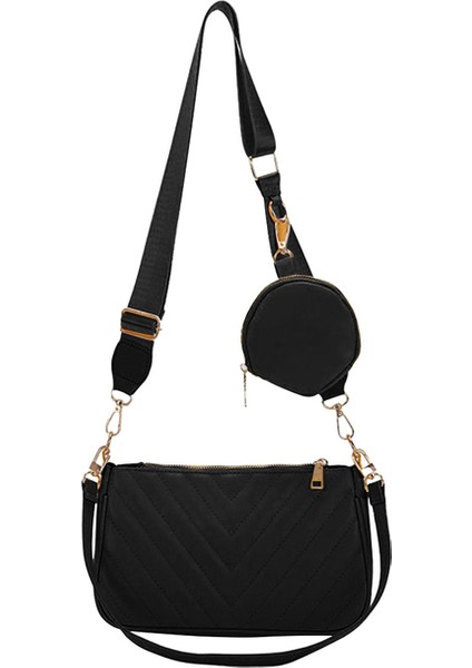 Siyah Pu Deri Kadın Omuz Crossbody Çanta Düz Renk Rahat Bayanlar Koltukaltı Omuz Çantaları Mini Bozuk Para Cüzdanı ile Küçük Çantalar (Yurt Dışından)