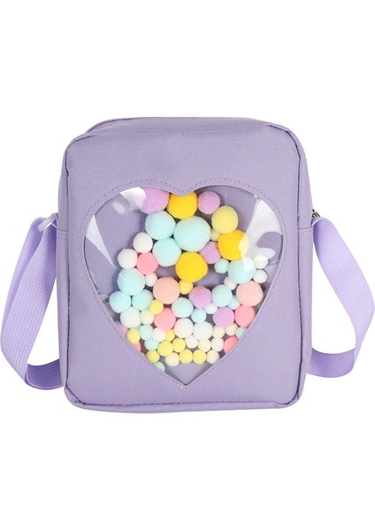Mor Japon Tarzı Kadın Sevimli Temizle Aşk Shouder Renkli Toplar ile Crossbody Çanta Moda Düz Renk Oxford Kumaş Fermuar Çanta (Yurt Dışından)