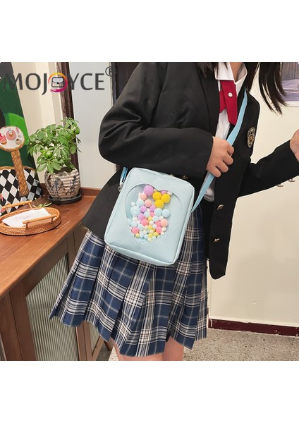 Mor Japon Tarzı Kadın Sevimli Temizle Aşk Shouder Renkli Toplar ile Crossbody Çanta Moda Düz Renk Oxford Kumaş Fermuar Çanta (Yurt Dışından) fırsatları