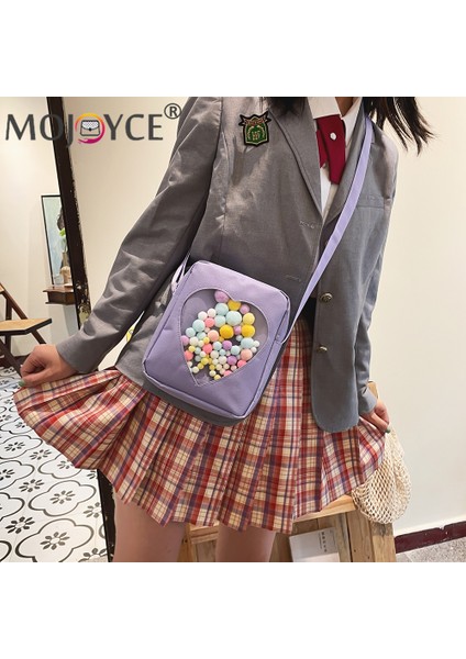 Mor Japon Tarzı Kadın Sevimli Temizle Aşk Shouder Renkli Toplar ile Crossbody Çanta Moda Düz Renk Oxford Kumaş Fermuar Çanta (Yurt Dışından) indirimleri