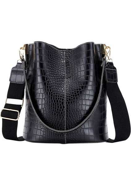 Siyah Vintage Crossbody Çanta Kadın Pu Deri Timsah Desen Omuz Messenger Kova Kadın Çanta Bayanlar Alışveriş Çantaları Seyahat Için (Yurt Dışından)