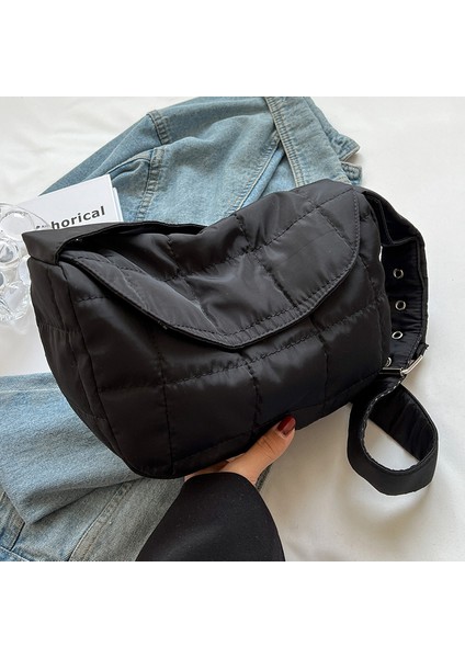 Siyah Moda Kadın Omuz Tote Çanta Kapitone Omuz Çantası Düz Renk Eşkenar Dörtgen Desen Flap Cep Seyahat Alışveriş Için Hafif (Yurt Dışından)