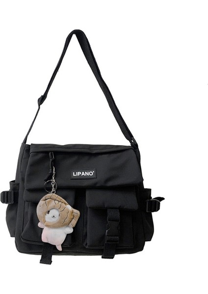 Siyah Rahat Bayanlar Crossbody Çanta Düz Renk Crossbody Messenger Çanta Çok Cepler Seyahat Naylon Crossbody Çanta Kolye Dekor (Yurt Dışından)