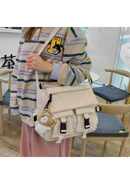 Siyah Rahat Bayanlar Crossbody Çanta Düz Renk Crossbody Messenger Çanta Çok Cepler Seyahat Naylon Crossbody Çanta Kolye Dekor (Yurt Dışından) modelleri