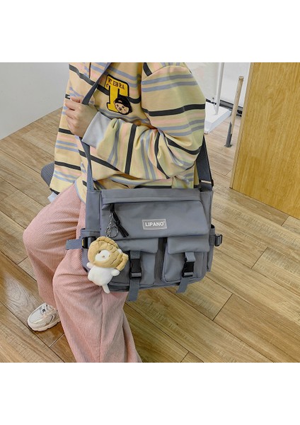 Siyah Rahat Bayanlar Crossbody Çanta Düz Renk Crossbody Messenger Çanta Çok Cepler Seyahat Naylon Crossbody Çanta Kolye Dekor (Yurt Dışından) indirimleri
