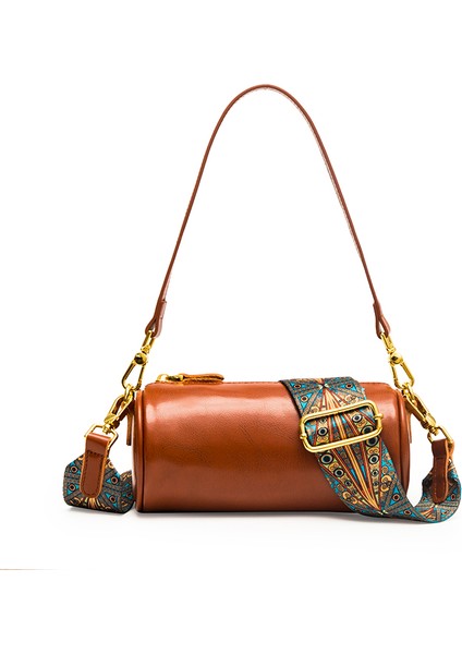 Siyah Yeni 100% Inek Derisi Yağı Balmumu Kabuğu Çanta Kadın Moda Silindir Çanta Tek Omuzdan Askili Çanta Bayanlar Crossbody Çanta Askılı Çanta (Yurt Dışından) modelleri